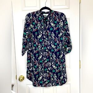 Jessie B floral tunic tied waist Dress navy blue cottagecore dress | L